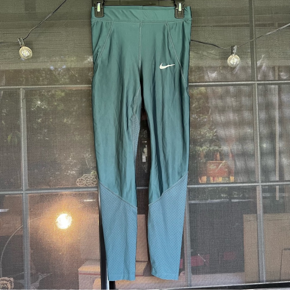 Nike running Dri-Fit green shiny leggings